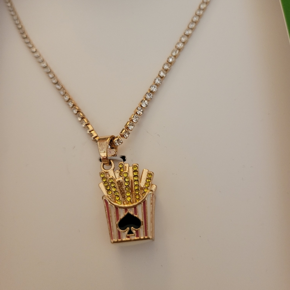 Kate Spade x Target French Fries Charm Gold Glass Stone Tennis Necklace. NWT. - Picture 4 of 4